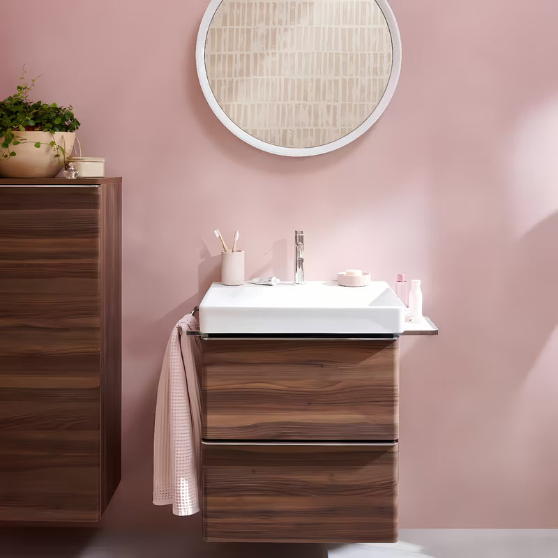 Kromirana enoročna armatura za umivalnik Hansgrohe Tecturis S 110 z odtokom s tehnologijama za uštedu vode EcoSmart+ i AirPower.