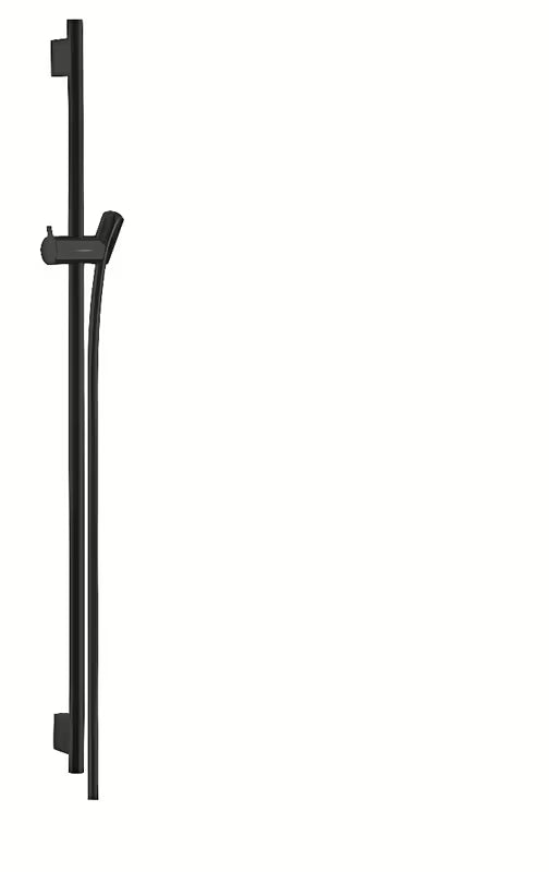 Tuš palica Hansgrohe Unica S v mat črni izvedbi s kovinskim drsnikom in pršno cevjo 1,60 m.
