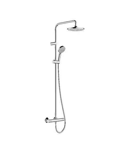 Hansgrohe Vernis Blend tušni sistem s termostatsko armaturo v krom izvedbi z nadglavno in ročno prho
