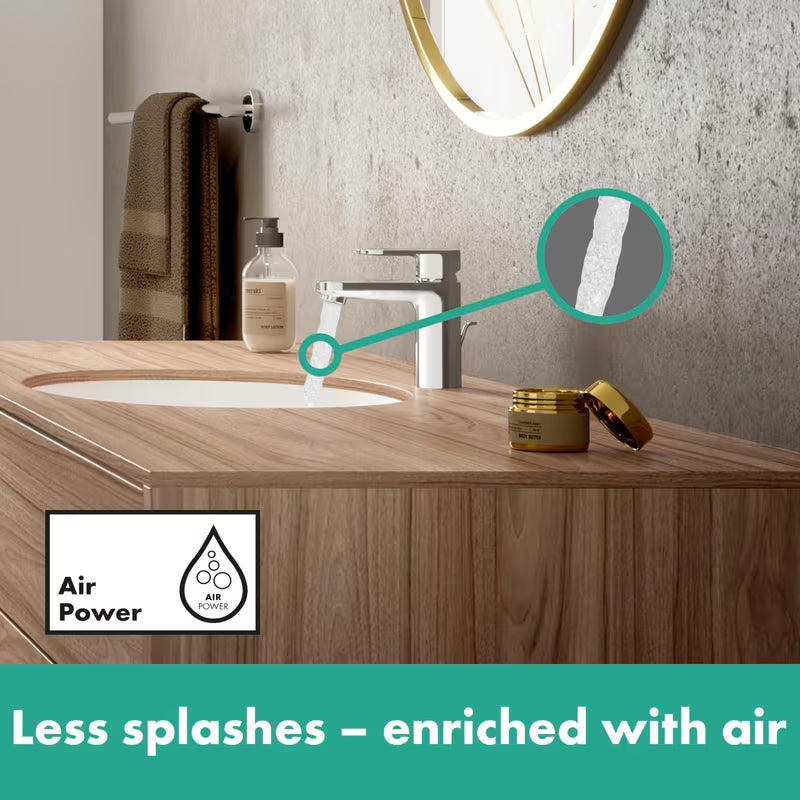 Kromirana enoročna armatura za umivalnik hansgrohe Vernis Blend z odtokom z dvižnim odtokom