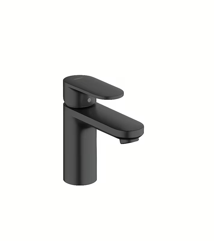 Umivalniška enoročna armatura hansgrohe Vernis Blend 100 v mat črni barvi z odtokom in dvižnim drogom