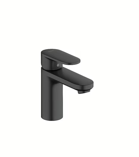 Umivalniška enoročna armatura hansgrohe Vernis Blend 100 v mat črni barvi z odtokom in dvižnim drogom