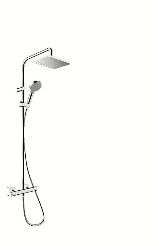Hansgrohe Vernis Shape tušni sistem s termostatsko armaturo v krom izvedbi z nadglavno in ročno prho