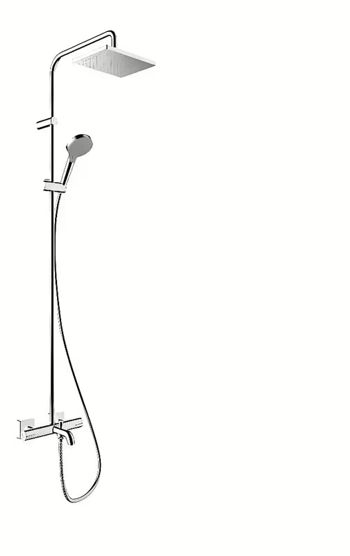 Hansgrohe Vernis Shape tušni sistem s termostatsko armaturo v krom izvedbi z nadglavno in ročno prho