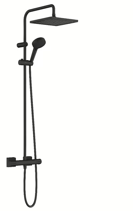Tušni sistem Hansgrohe Vernis Shape 240 s termostatsko armaturo v mat črni izvedbi