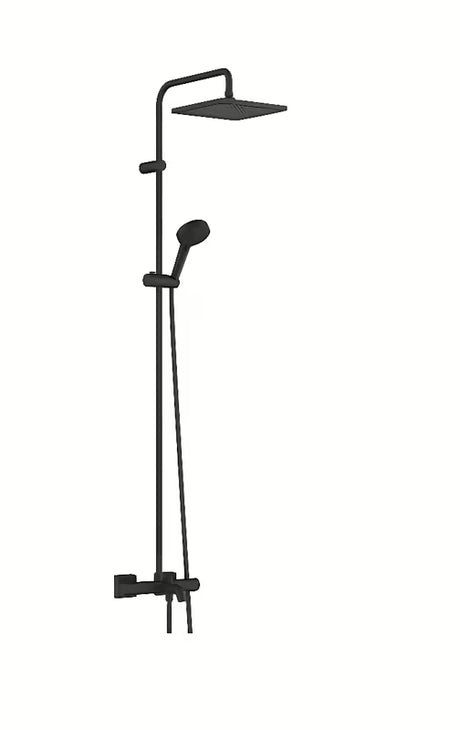 Hansgrohe Vernis Shape tušni sistem s kadnim termostatom v mat črni barvi z nadglavno prho 240 mm