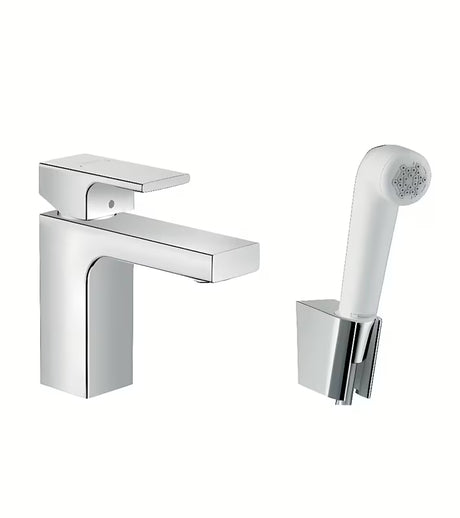 Hansgrohe Vernis Shape enoročna armatura za umivalnik v kromu z bide prho in s pršno cevjo