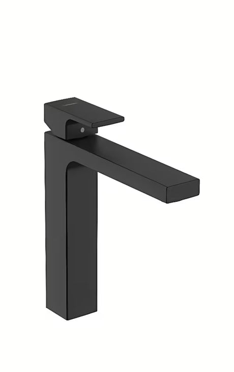 Hansgrohe Vernis Shape visoka armatura za umivalnik v mat črni z ročnim upravljanjem in odtokom