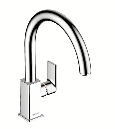 Kromirana enoročna armatura za pomivalno korito hansgrohe Vernis Shape M35 z visokim vrtljivim izlivom