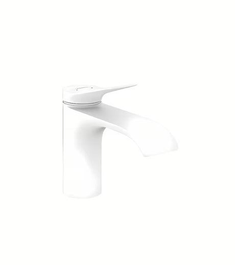 Hansgrohe Vivenis enoročna armatura za umivalnik v mat beli barvi z ekstra širokim tokom WaterfallStream
