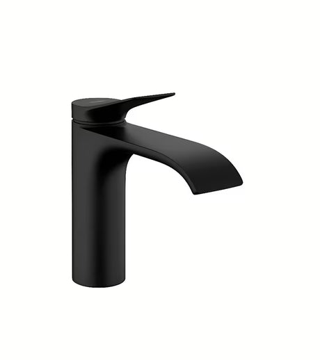 Hansgrohe Vivenis enoročna armatura za umivalnik z odtokom v mat črni izvedbi.