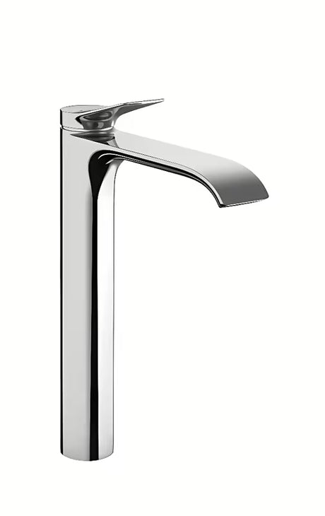 Visoka enoročna armatura za umivalnik Hansgrohe Vivenis v krom izvedbi z ekstra širokim curkom.