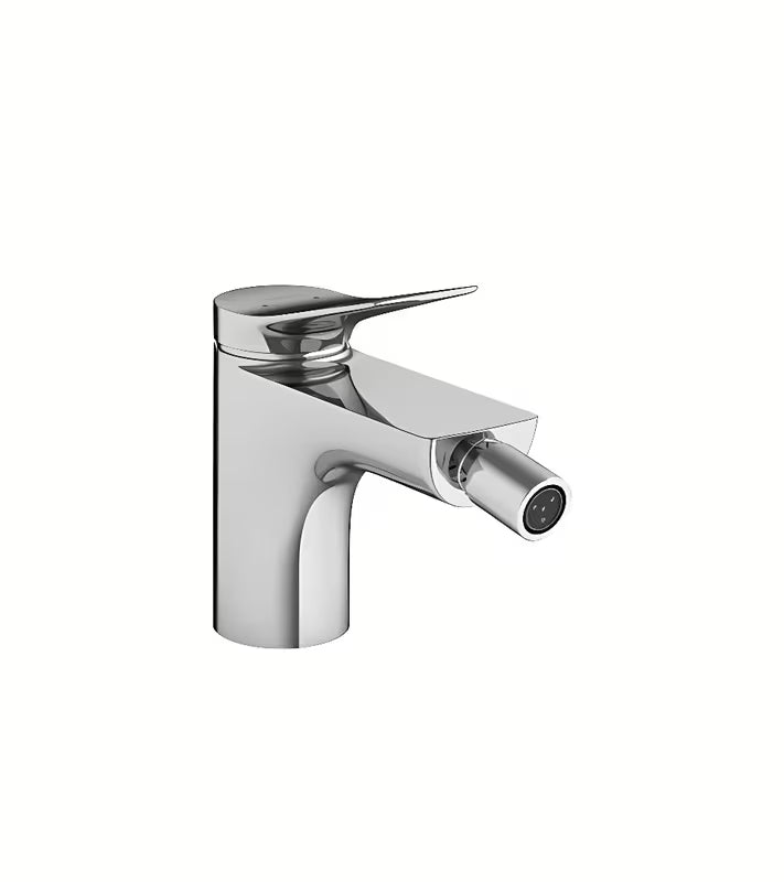 Kromirana enoročna armatura za bide Hansgrohe Vivenis z odtokom in vrtljivim izlivom.