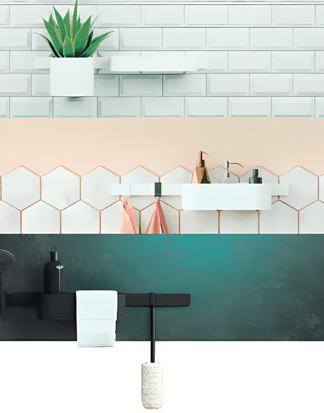 Globoka odlagalna polica Hansgrohe wallstoris v mat beli barvi pro montaža na stensko palico