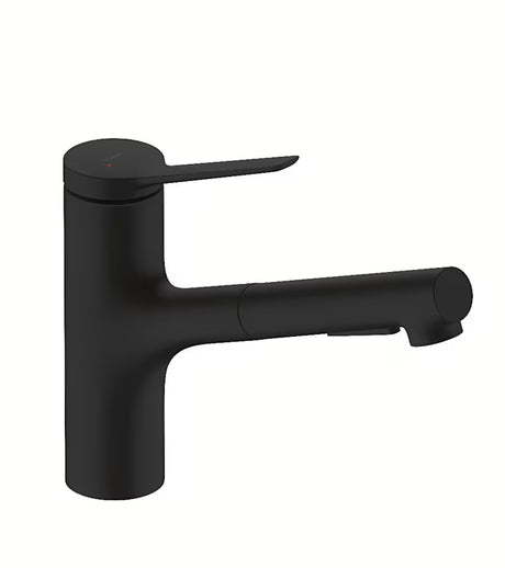 Hansgrohe Zesis armatura za pomivalno korito v mat črni barvi z izvlečno prho s preklopom med dvema vrstama curka