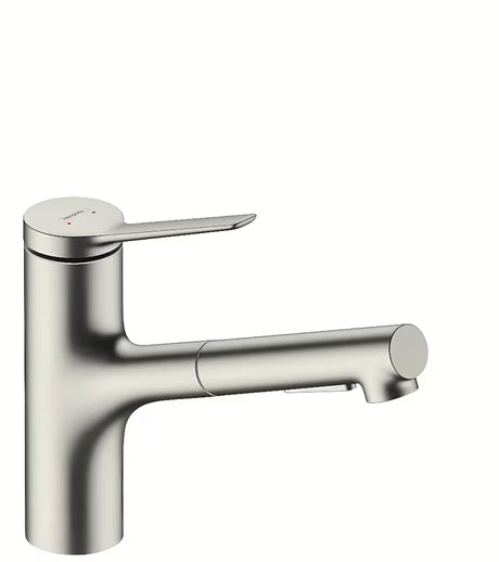 Nerjavno jeklena armatura za pomivalno korito Hansgrohe Zesis z izvlečno prho s preklopom med dvema vrstama curka