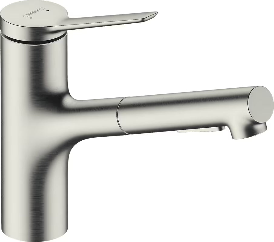 Armatura za Pomivalno Korito Hansgrohe Zesis M33 v videzu nerjavnega jekla s kovinsko izvlečno prho in vrtljivim izlivom