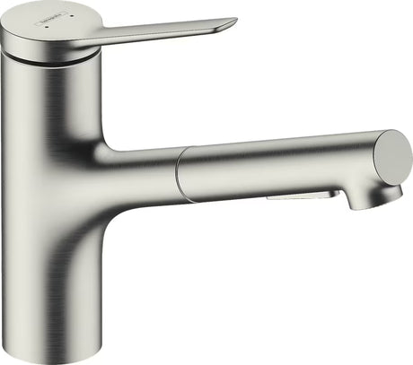 Armatura za Pomivalno Korito Hansgrohe Zesis M33 v videzu nerjavnega jekla s kovinsko izvlečno prho in vrtljivim izlivom