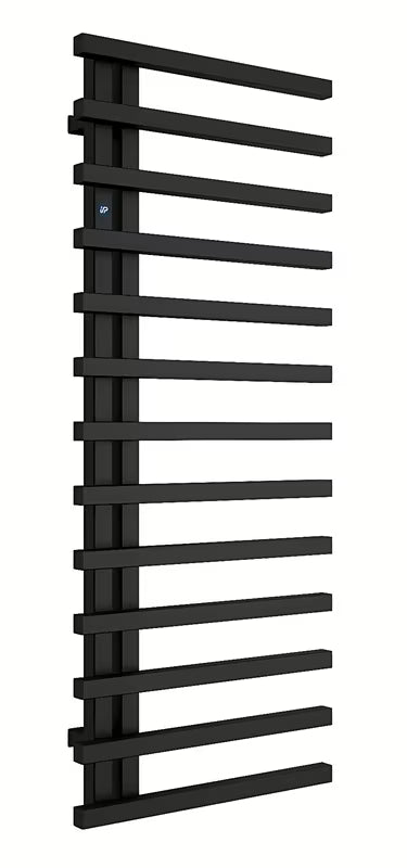 Kombiniran kopalniški radiator Hopa Darvel 123x50 cm v črni mat barvi z lestvičastim dizajnom.
