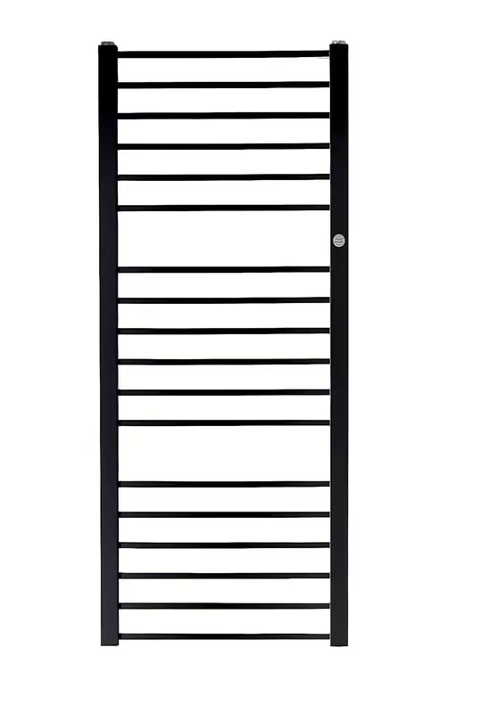 Kombiniran kopalniški radiator Hopa Piko 72,9x43 cm v črni mat barvi z rebrastim dizajnom.