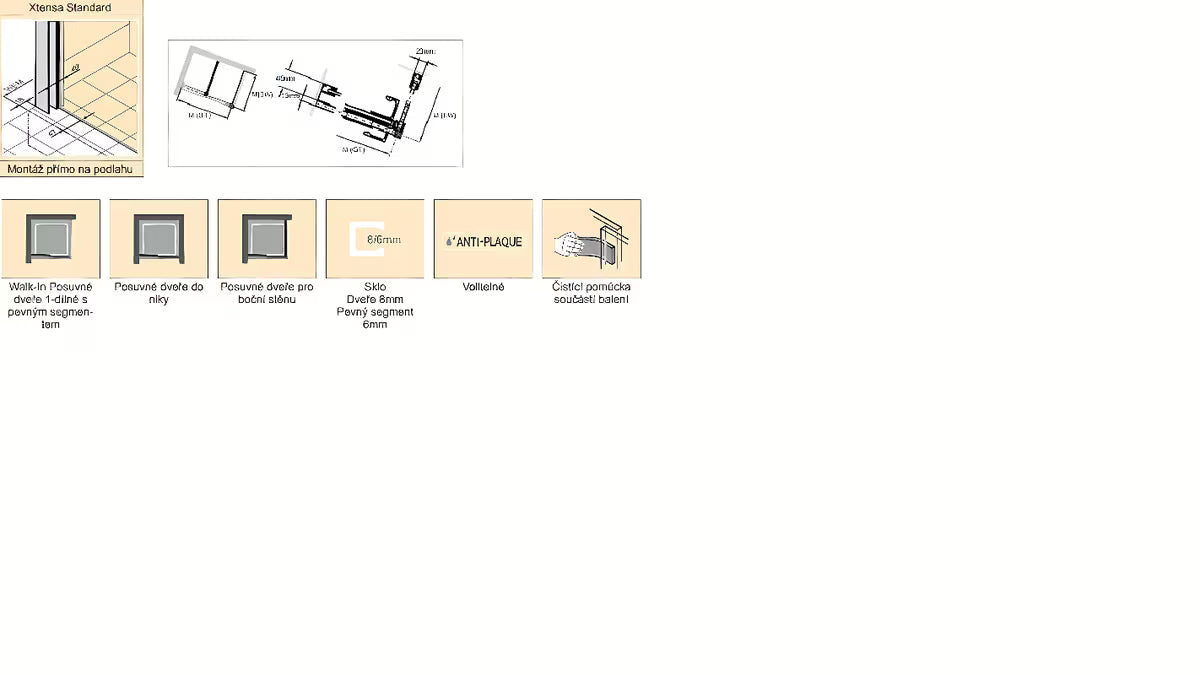 Tuš stena Walk-In Hüppe Xtensa pure 140 cm u sjajnom kromu s prozirnim staklom i kliznim otvaranjem.