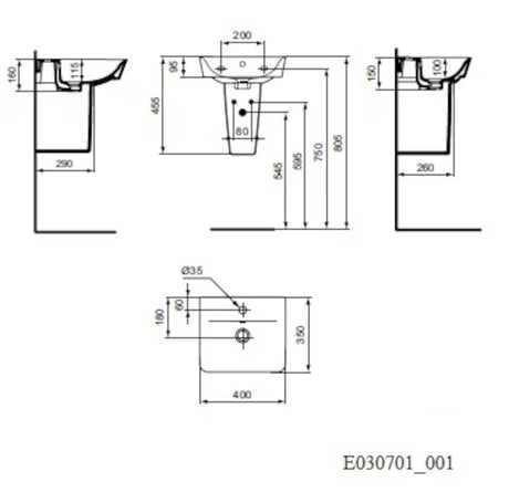 Bijeli keramički umivalnik Ideal Standard Connect Air 40x35 cm s četvrtastim minimalističkim dizajnom