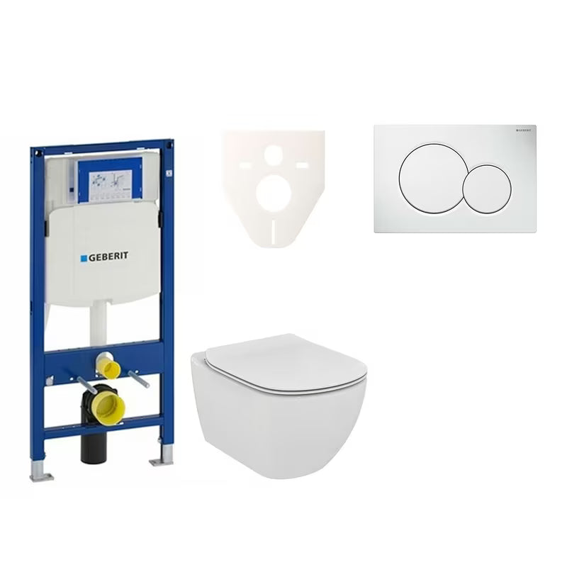 Viseči WC set Ideal Standard Tesi z modulom Geberit Duofix in tipko Sigma 01 v beli barvi