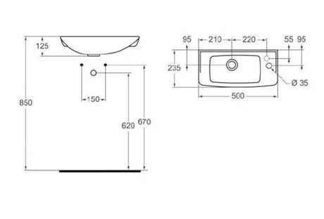 Bel umivalnik Ideal Standard Eurovit 50 x 23,5 cm s stransko odprtino pro za armaturo na desni.