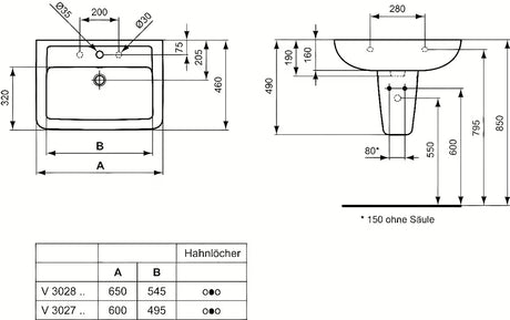 Bel viseče keramični umivalnik Ideal Standard Eurovit 60x46 cm z odprtino pro za armaturo na sredini.