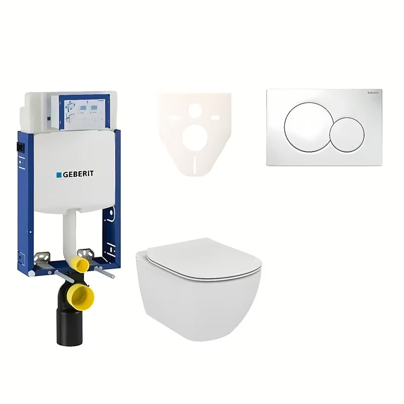 Viseči WC set Ideal Standard Tesi z modulom Geberit Kombifix in tipko Sigma 01 v beli barvi