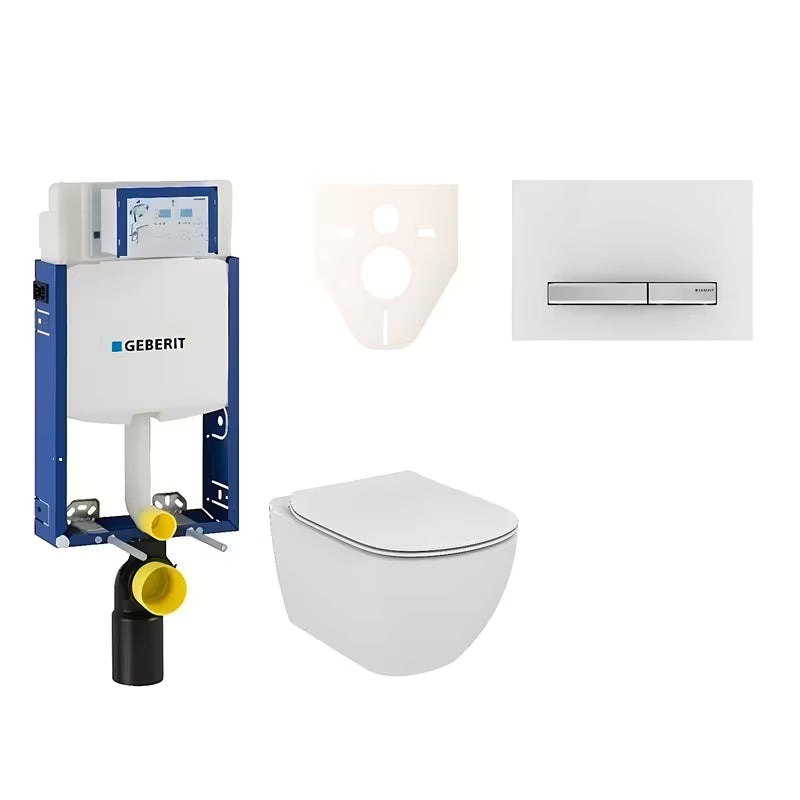Viseči WC set Ideal Standard Tesi z modulom Geberit Kombifix in tipko Sigma 50 v alpsko beli barvi