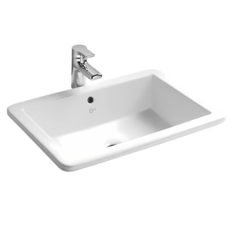 Bel keramični vgradni umivalnik Ideal Standard Strada 59,5x43,5 cm brez odprtine za armaturo