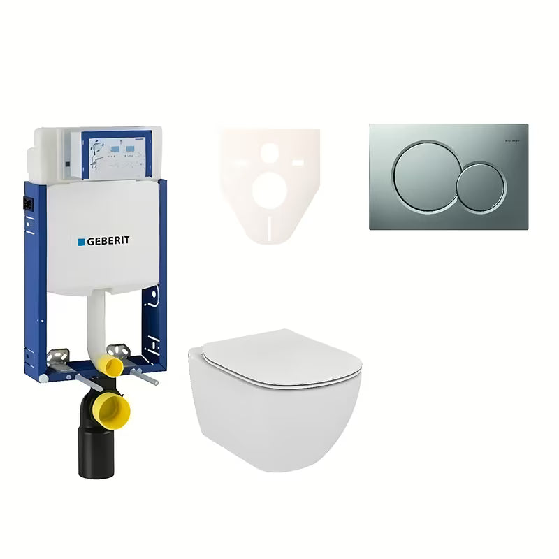 Viseči WC set Ideal Standard Tesi z modulom Geberit Kombifix in tipko Sigma 01 mat krom