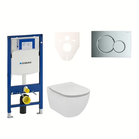 Viseči WC set Ideal Standard Tesi z modulom Geberit Duofix, tipko Sigma 01 krom in zvočnoizolacijsko podlogo