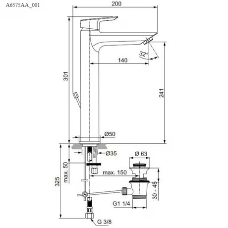 Ideal Standard Tesi visoka armatura za umivalnik v krom izvedbi brez odtočne garniture