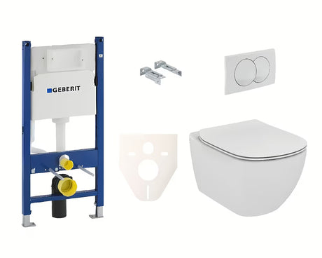 Viseči WC set Ideal Standard Tesi z modulom Geberit Duofix in belim gumbom Delta 20