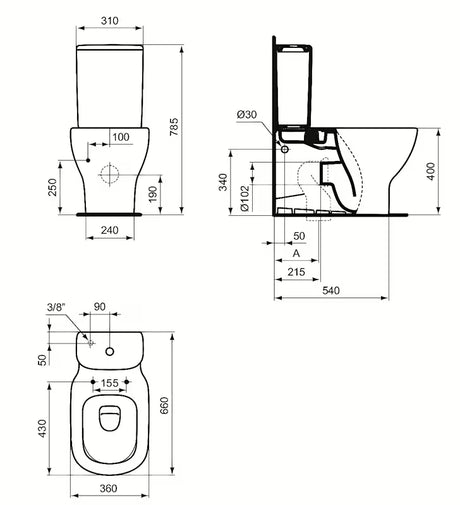 WC monoblok Ideal Standard Tesi v beli barvi s tehnologijo AquaBlade in sedežem mehko Zapiranje Soft Close.