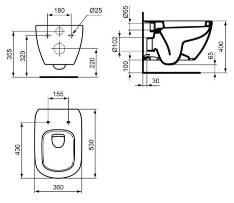 Beli viseča WC školjka Ideal Standard Tesi s skritim pritrjevanjem in sodobnim ovalnim dizajnom