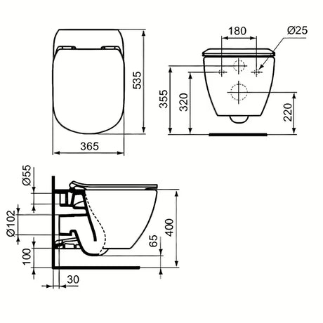 Beli viseča WC školjka Ideal Standard Tesi s skritim pritrjevanjem in tehnologijo splakovanja AquaBlade®.