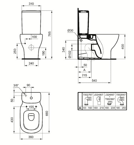 Ideal Standard Tesi WC monoblok v beli barvi brez kotlička in brez WC deske