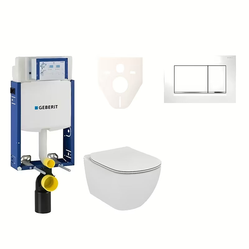 Viseči WC set Ideal Standard Tesi s modulom Geberit Kombifix i tipkom Sigma 30 bijela/krom sjaj
