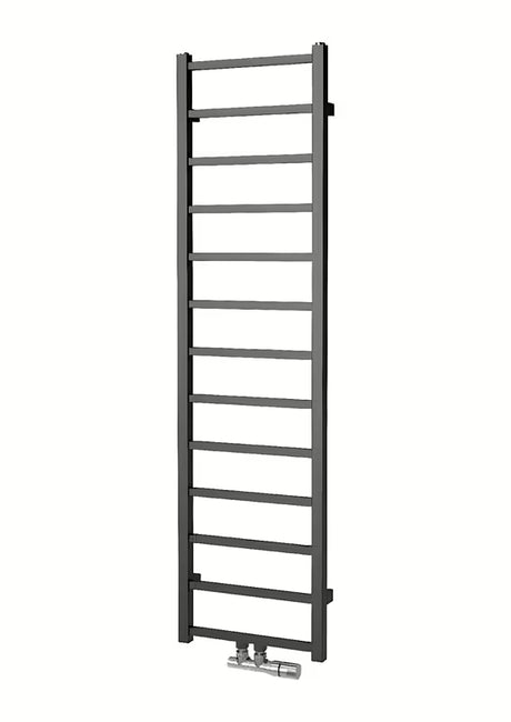 Kombiniran radiator Isan Fresh 150x40 cm v izvedbi črni žamet s sredinskim priklopom.