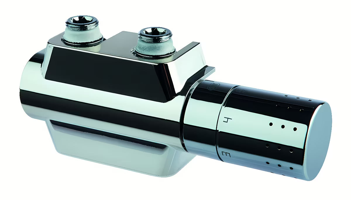 Univerzalni termostatski ventil Isan Chrome pro radiatorji s sredinskim priključkom in razmakom 50 mm