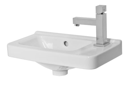 Bel asimetrični keramični umivalnik Jika Cubito 45 x 25 cm z odprtino pro za armaturo na desni