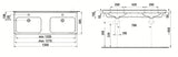 Keramički dvojni umivalnik Jika Cubito bijeli, 130 x 48,5 cm, s dvije rupe pro za slavinu u sredini