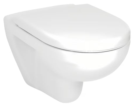 Bel viseča WC školjka Jika Lyra Plus z odprtim izpiralnim robom in gladko keramično površino.
