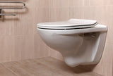 Bel viseča WC školjka Jika Lyra Plus z odprtim izpiralnim robom in gladko keramično površino.