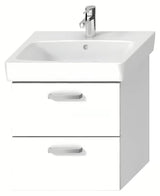 Bela viseča omarica pod umivalnikom Jika Lyra Plus Viva 54x41,6x55 cm z ročaji iz brušenega niklja.