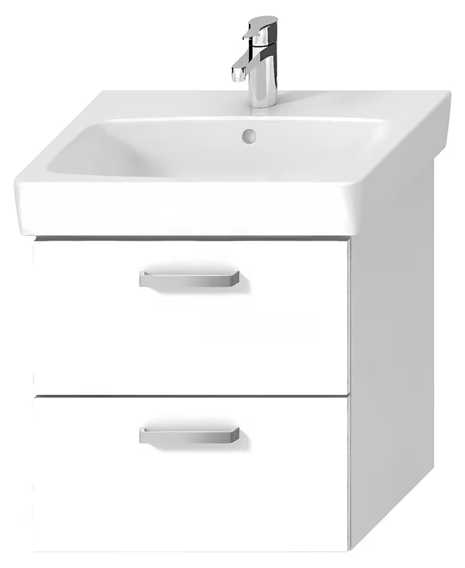 Bela viseča omarica pod umivalnikom Jika Lyra Plus Viva 54x41,6x55 cm z ročaji iz brušenega niklja.