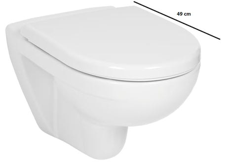 Viseča WC Školjka Jika Lyra Plus od bijele keramike sa štedljivim DualFlush ispiranjem i stražnjim odvodom.